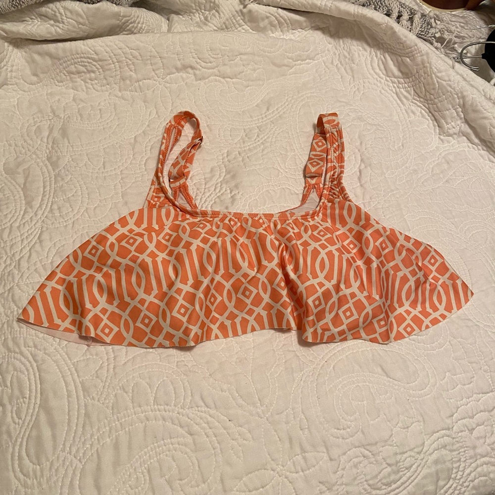 Coral and White Bikini Top